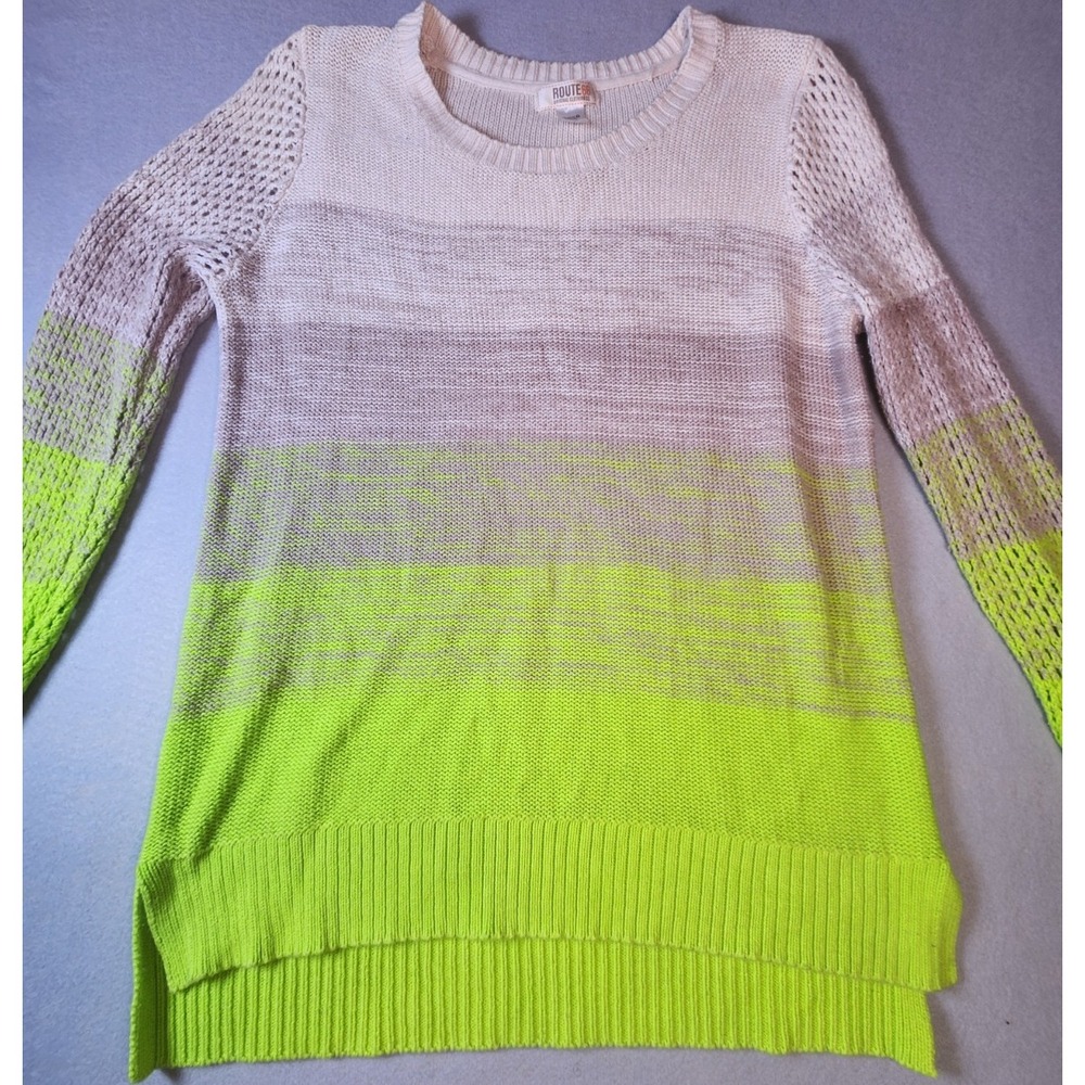 Route 66 Womens XL Neon Green Ombre Cotton Knit Sweater High Low Hem Pullover